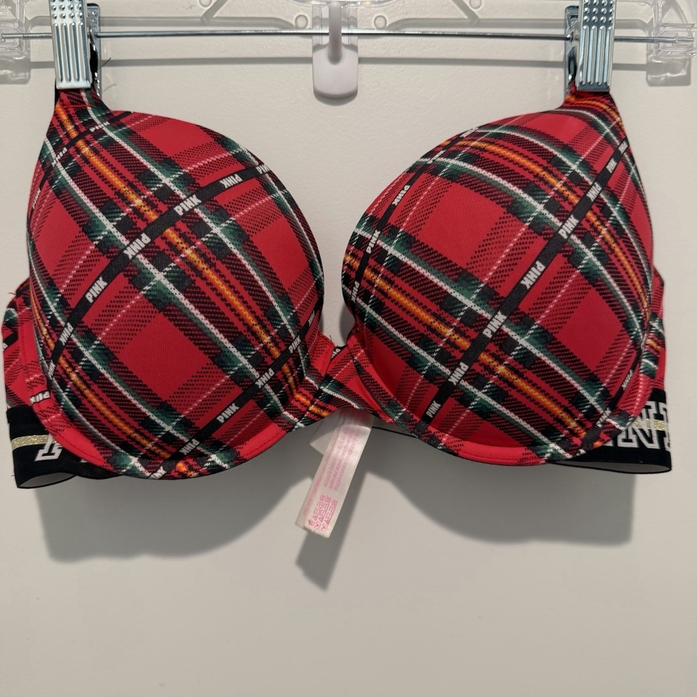 Pink Victoria Secret Red/Green/Black Bra 34DD Push Up